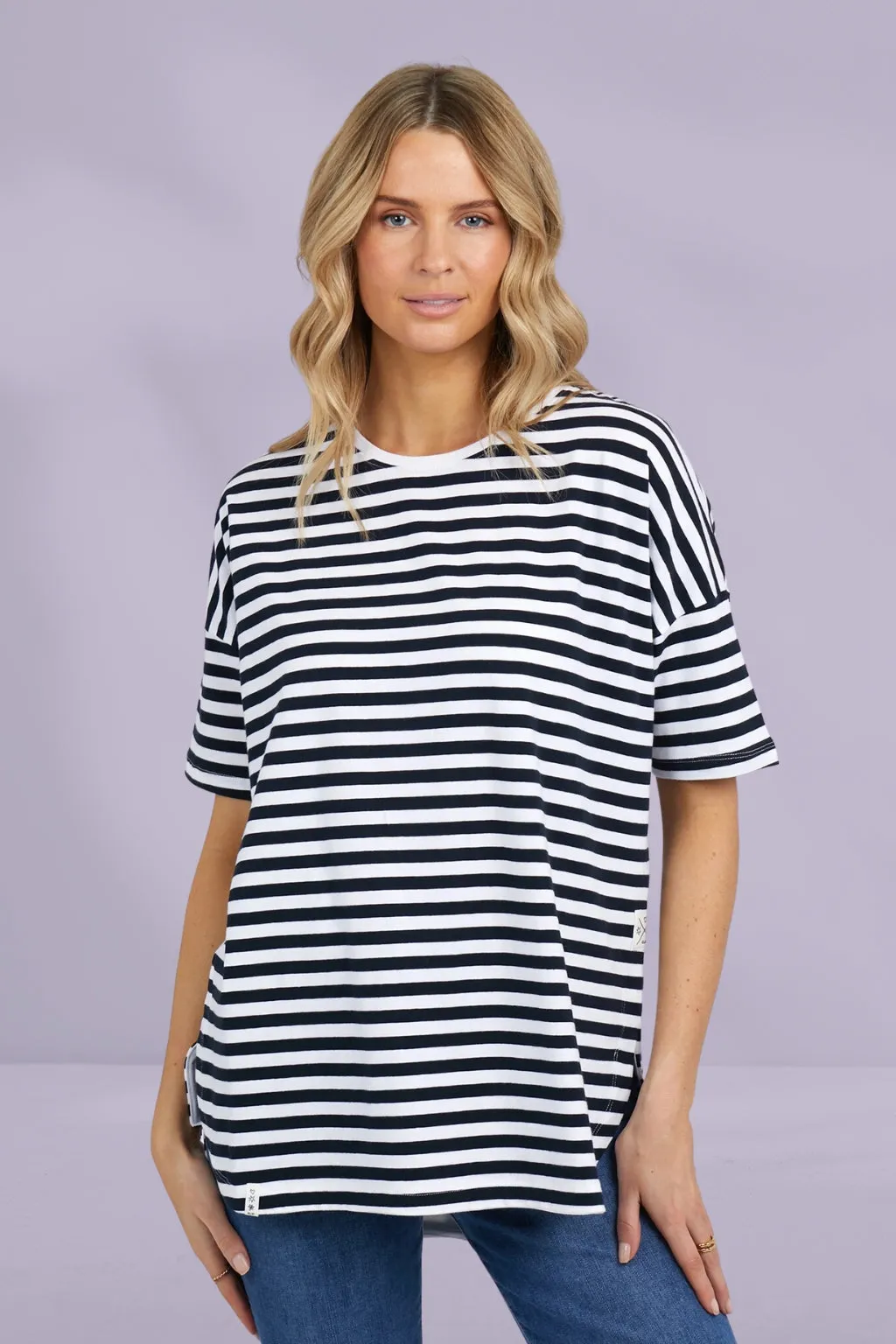 Elm Lauren Short Sleeve Tee Black and White Stripe