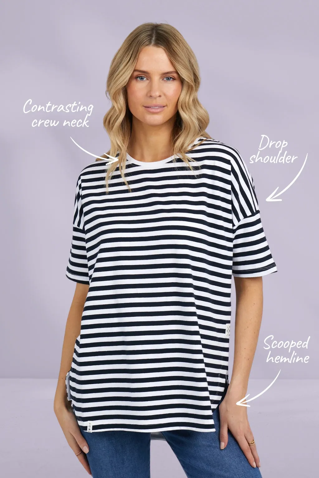 Elm Lauren Short Sleeve Tee Black and White Stripe