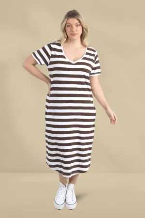 Elm Maeve Midi Dress Stripe Chocolate