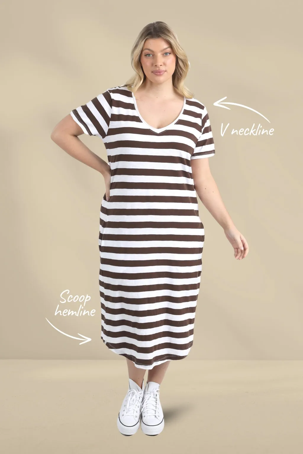 Elm Maeve Midi Dress Stripe Chocolate