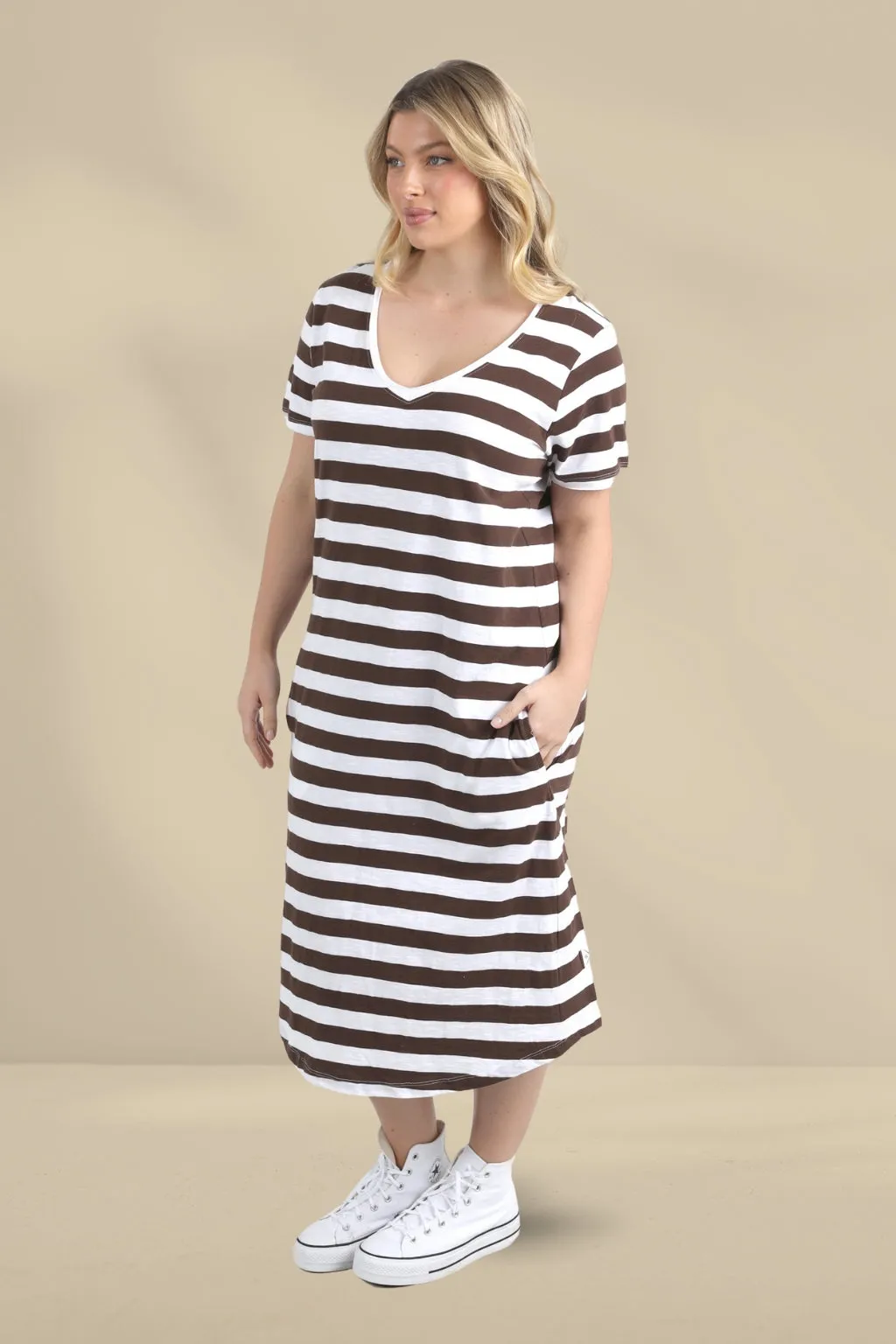 Elm Maeve Midi Dress Stripe Chocolate