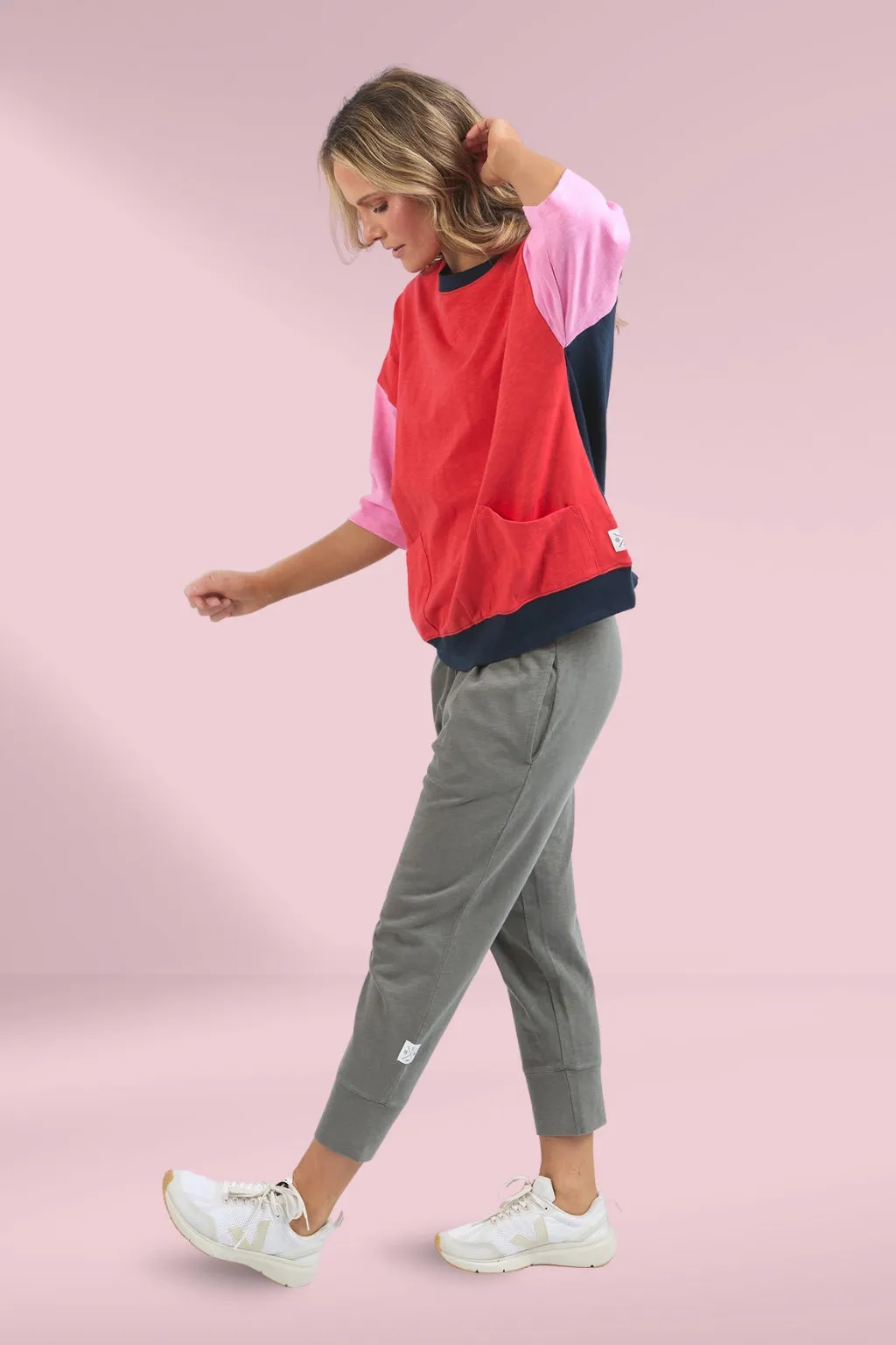 Elm Maizie Colour Block Sweat Bittersweet Strawberry Pink Navy