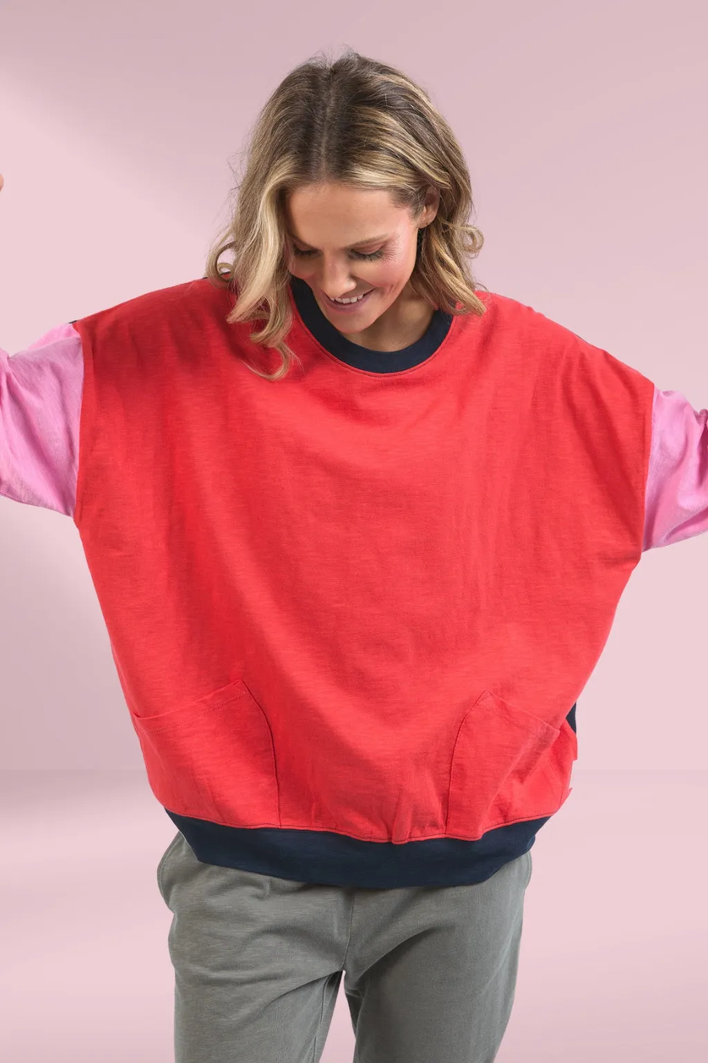 Elm Maizie Colour Block Sweat Bittersweet Strawberry Pink Navy