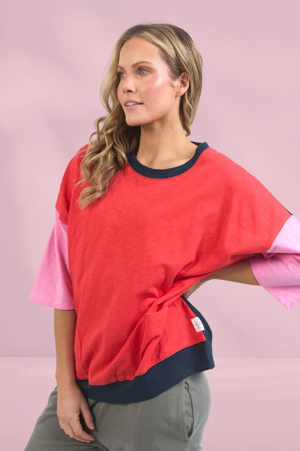 Elm Maizie Colour Block Sweat Bittersweet Strawberry Pink Navy