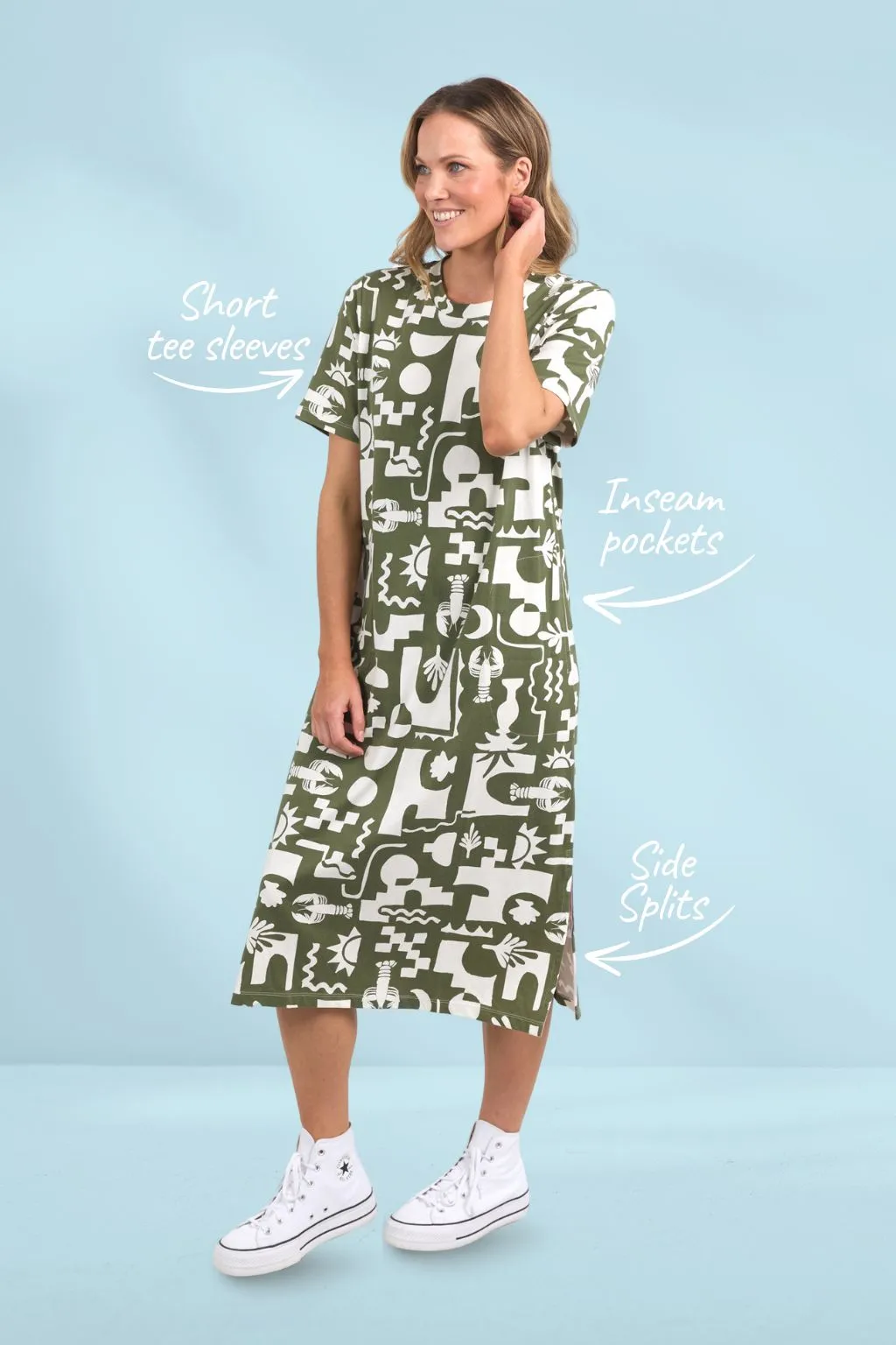 Elm Postcard Crew Tee Dress Clover