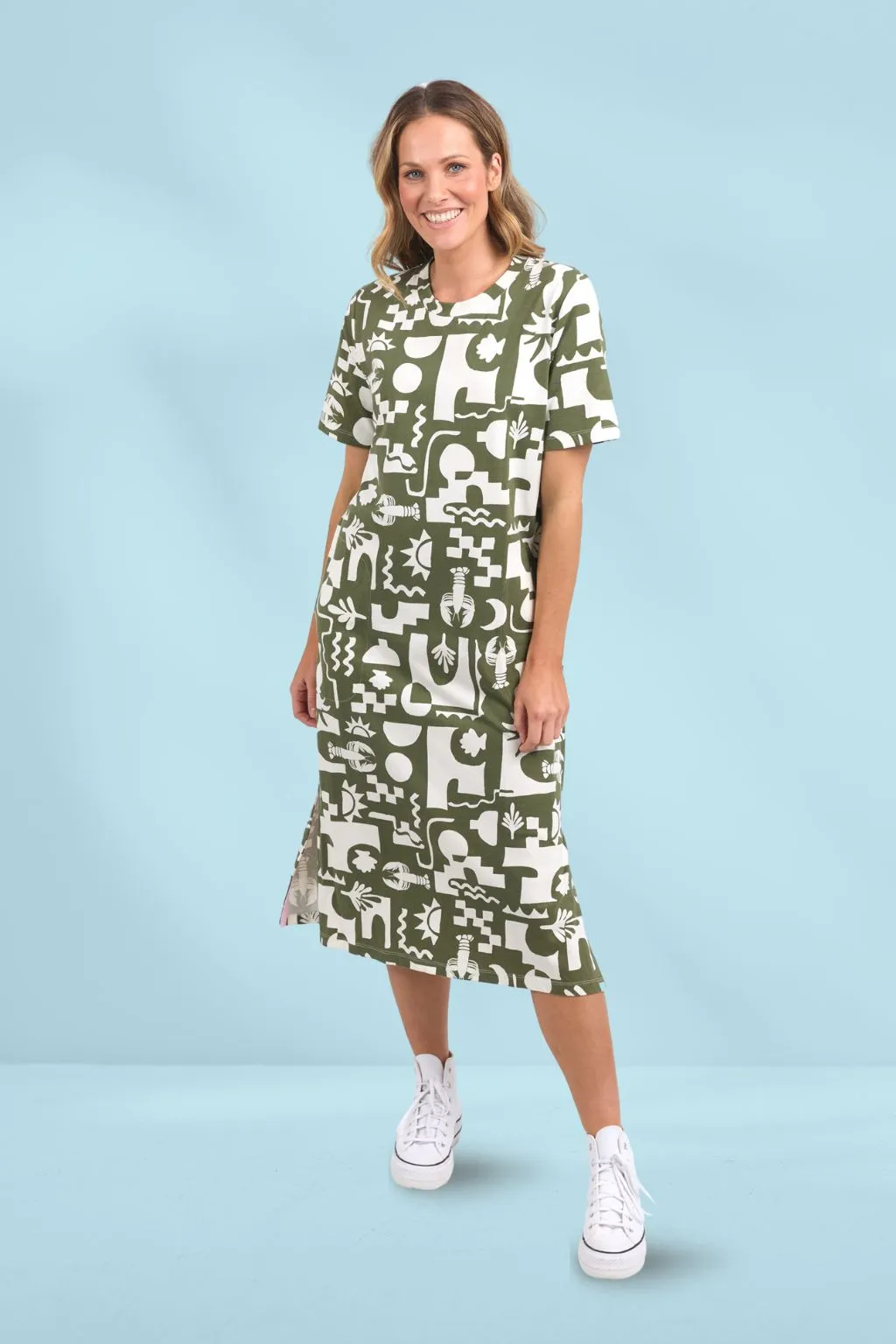 Elm Postcard Crew Tee Dress Clover