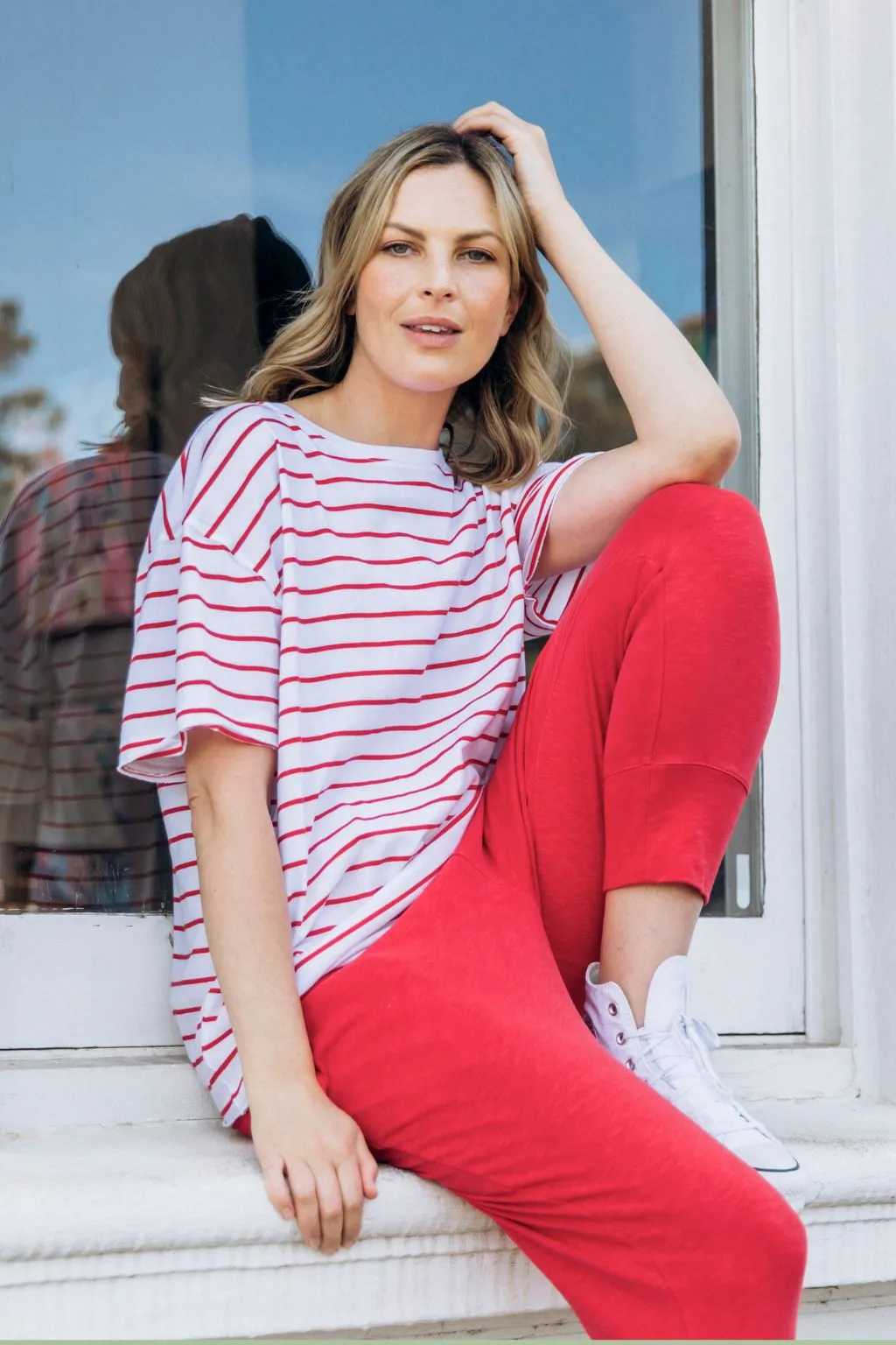 Elm Winona Stripe Short Sleeve Tee Bittersweet Red White