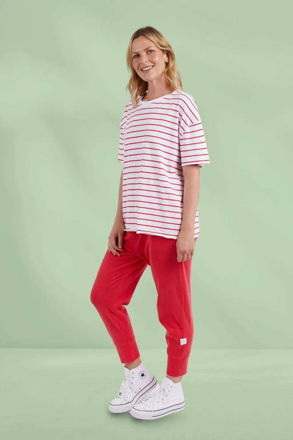 Elm Winona Stripe Short Sleeve Tee Bittersweet Red White