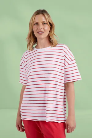 Elm Winona Stripe Short Sleeve Tee Bittersweet Red White