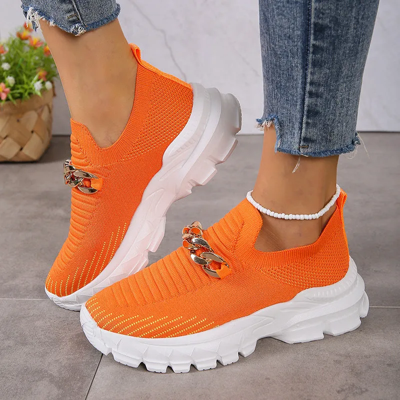 elveswallet Metal chain thick breathable fly knit sneakers