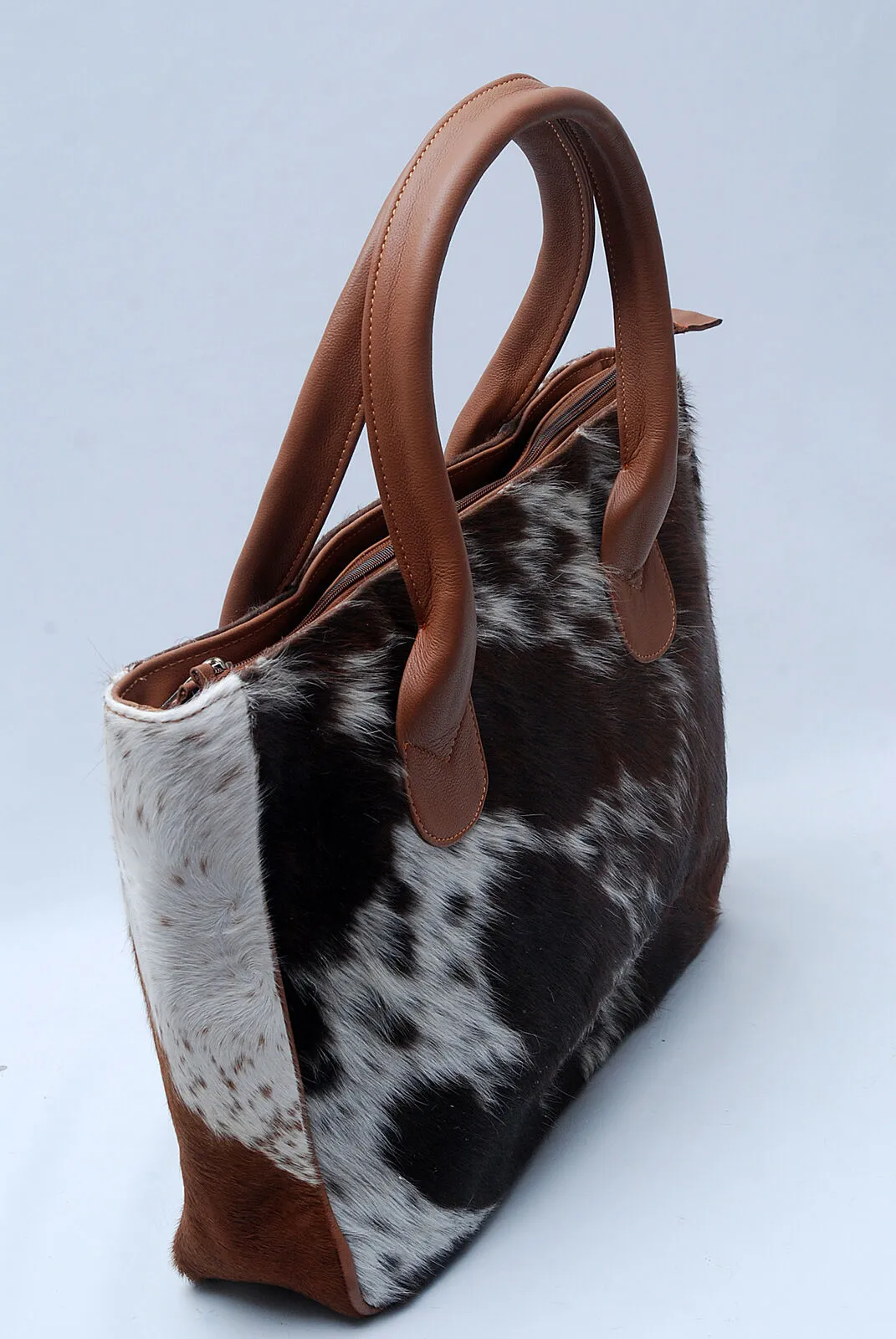 Exotic Brown Tricolor Cowhide Shoulder Purse