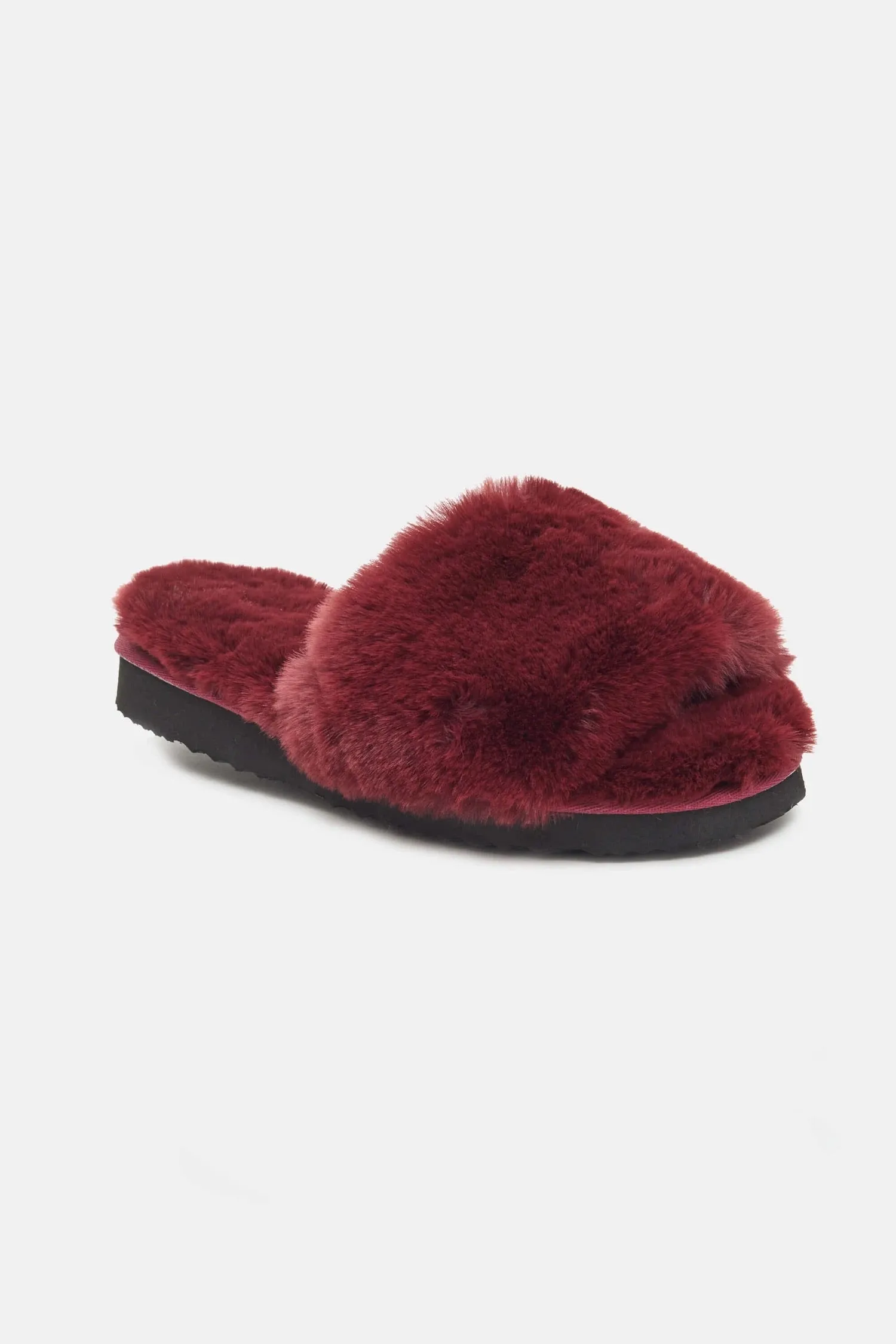 Faux Fur Slippers - Burgundy