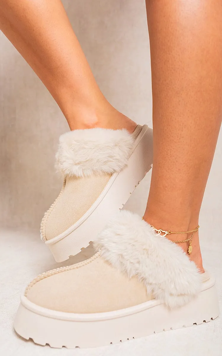 Faux Fur Trim Whisp Chunky Platform Slippers