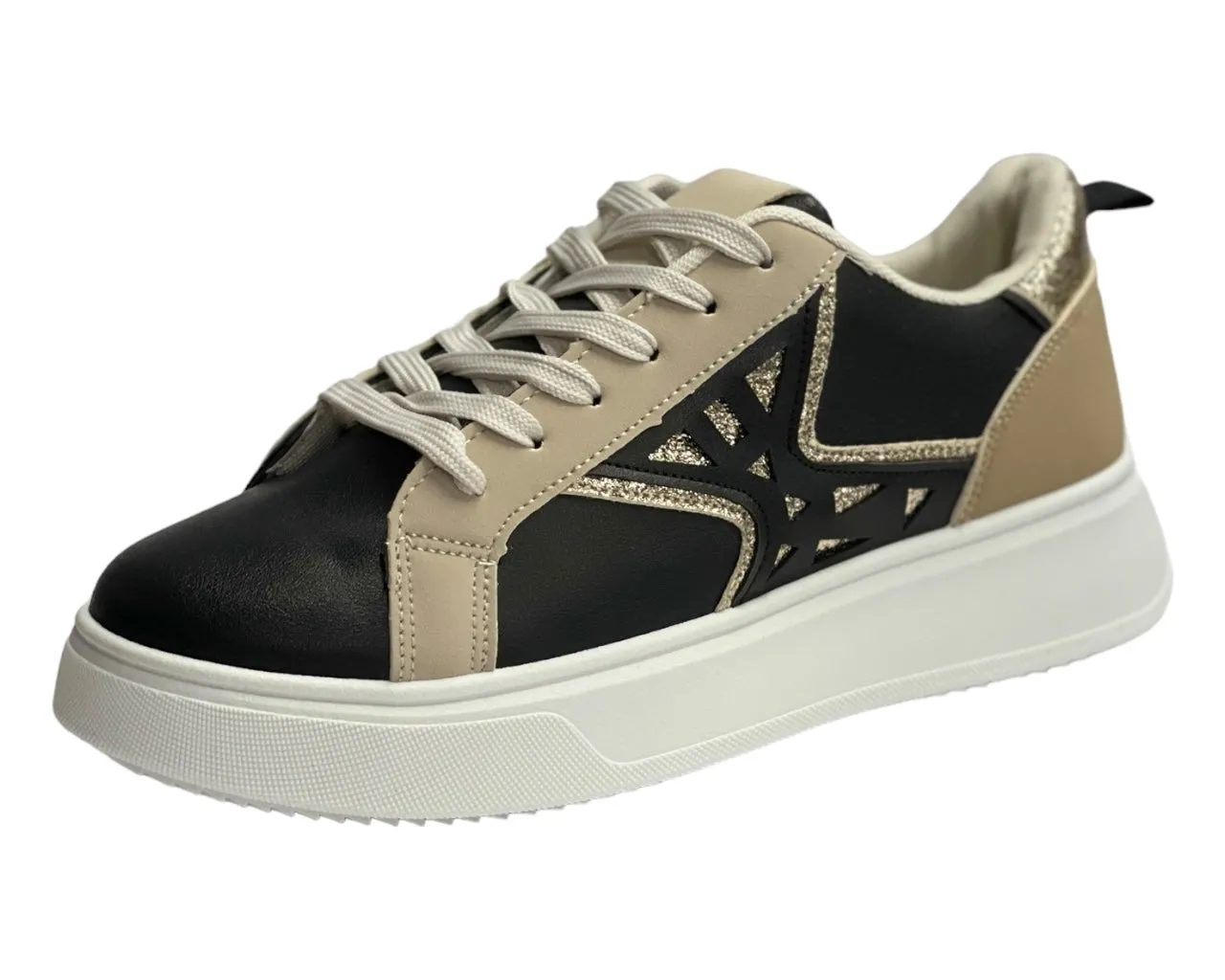 Faux Leather Laser Cut Lace Up Trainers