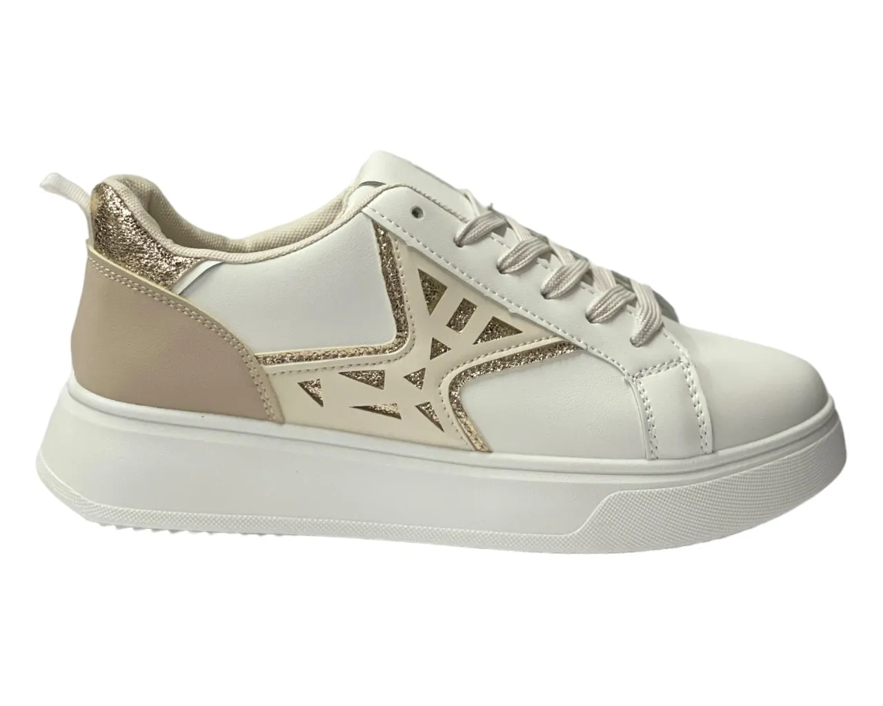 Faux Leather Laser Cut Lace Up Trainers