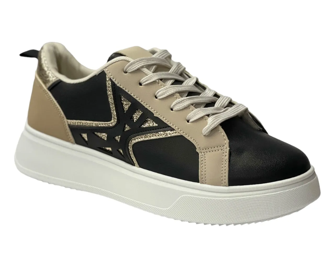 Faux Leather Laser Cut Lace Up Trainers