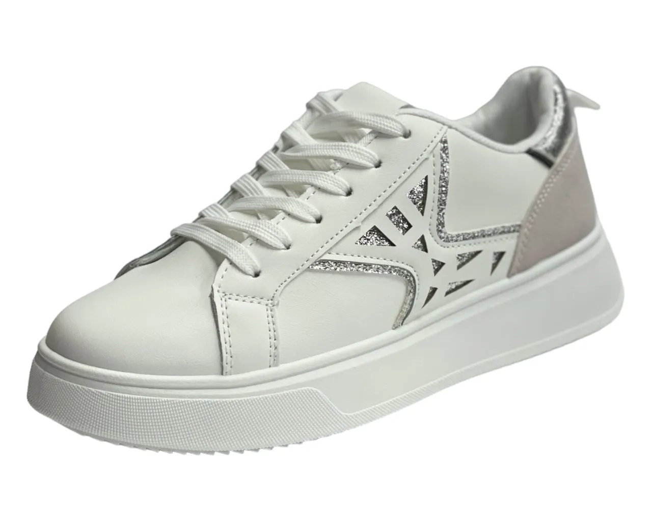 Faux Leather Laser Cut Lace Up Trainers