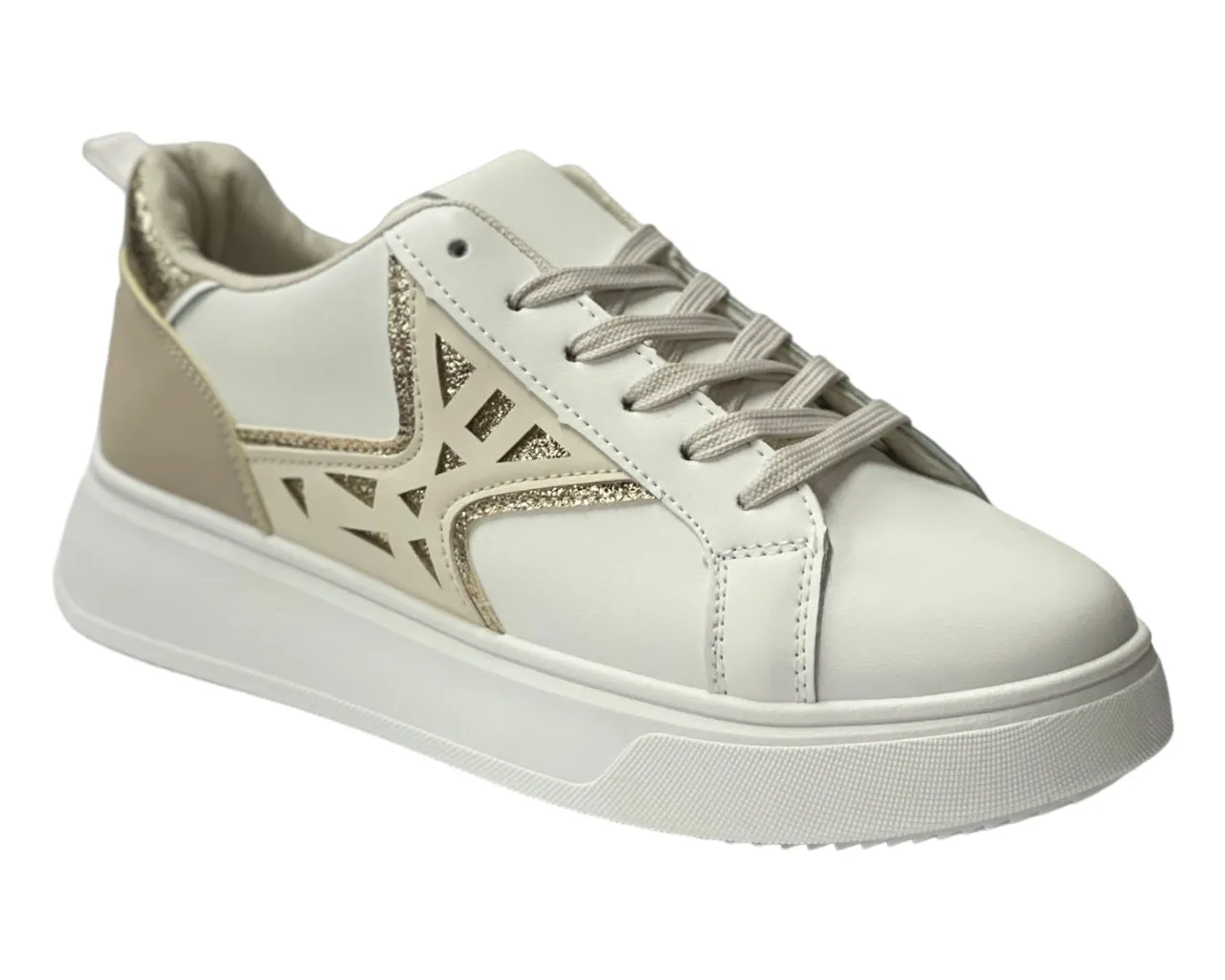 Faux Leather Laser Cut Lace Up Trainers