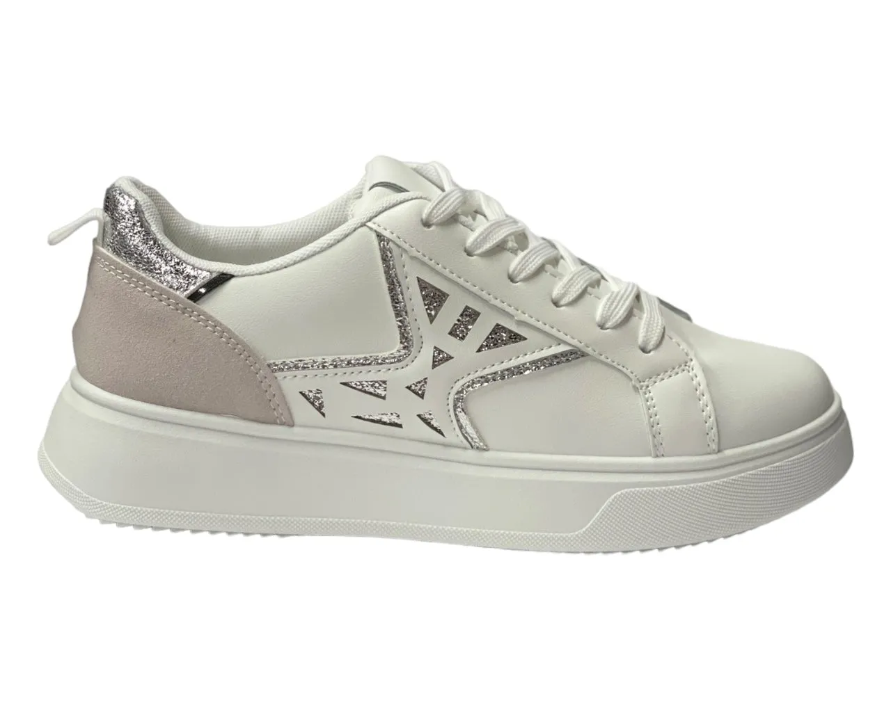 Faux Leather Laser Cut Lace Up Trainers