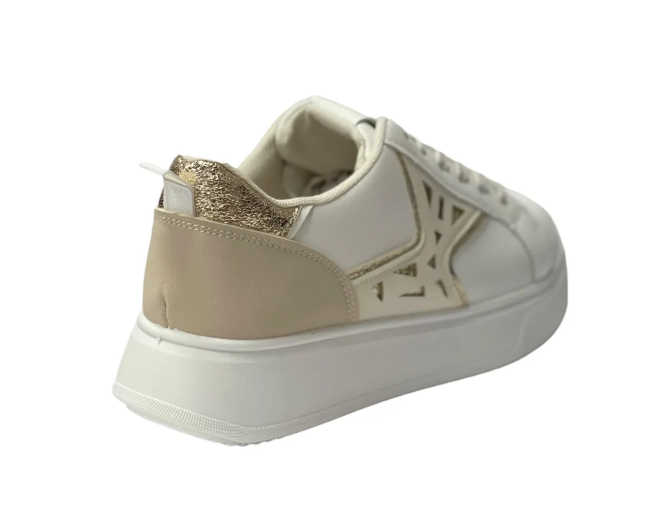 Faux Leather Laser Cut Lace Up Trainers