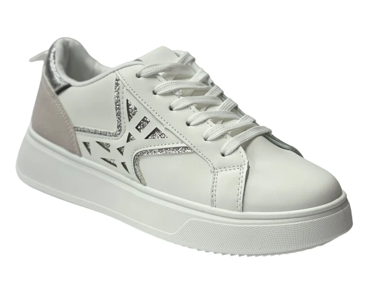 Faux Leather Laser Cut Lace Up Trainers