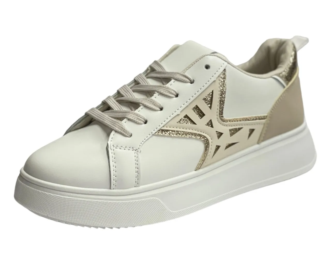 Faux Leather Laser Cut Lace Up Trainers