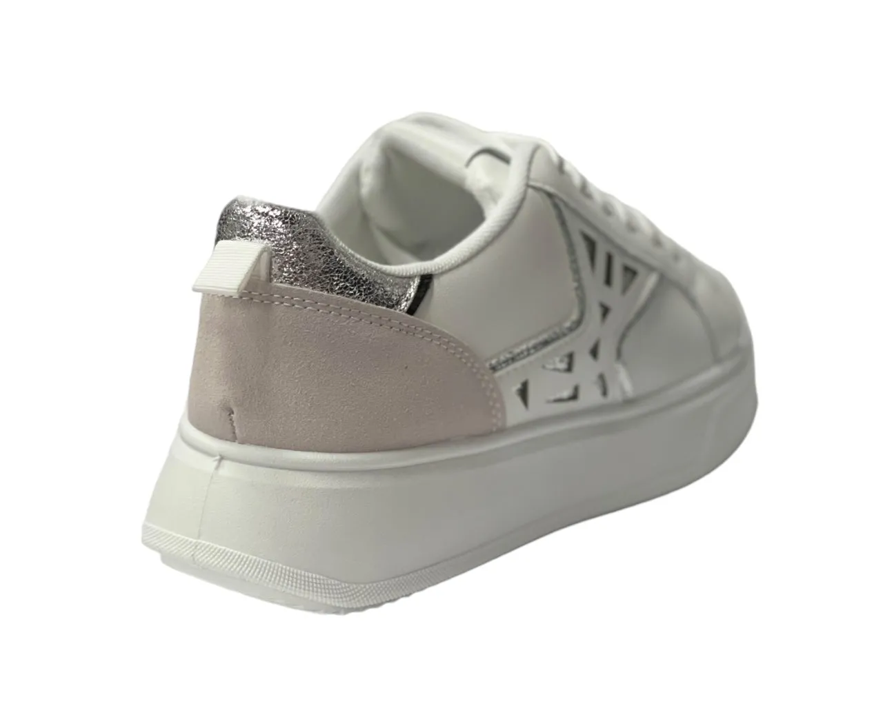 Faux Leather Laser Cut Lace Up Trainers