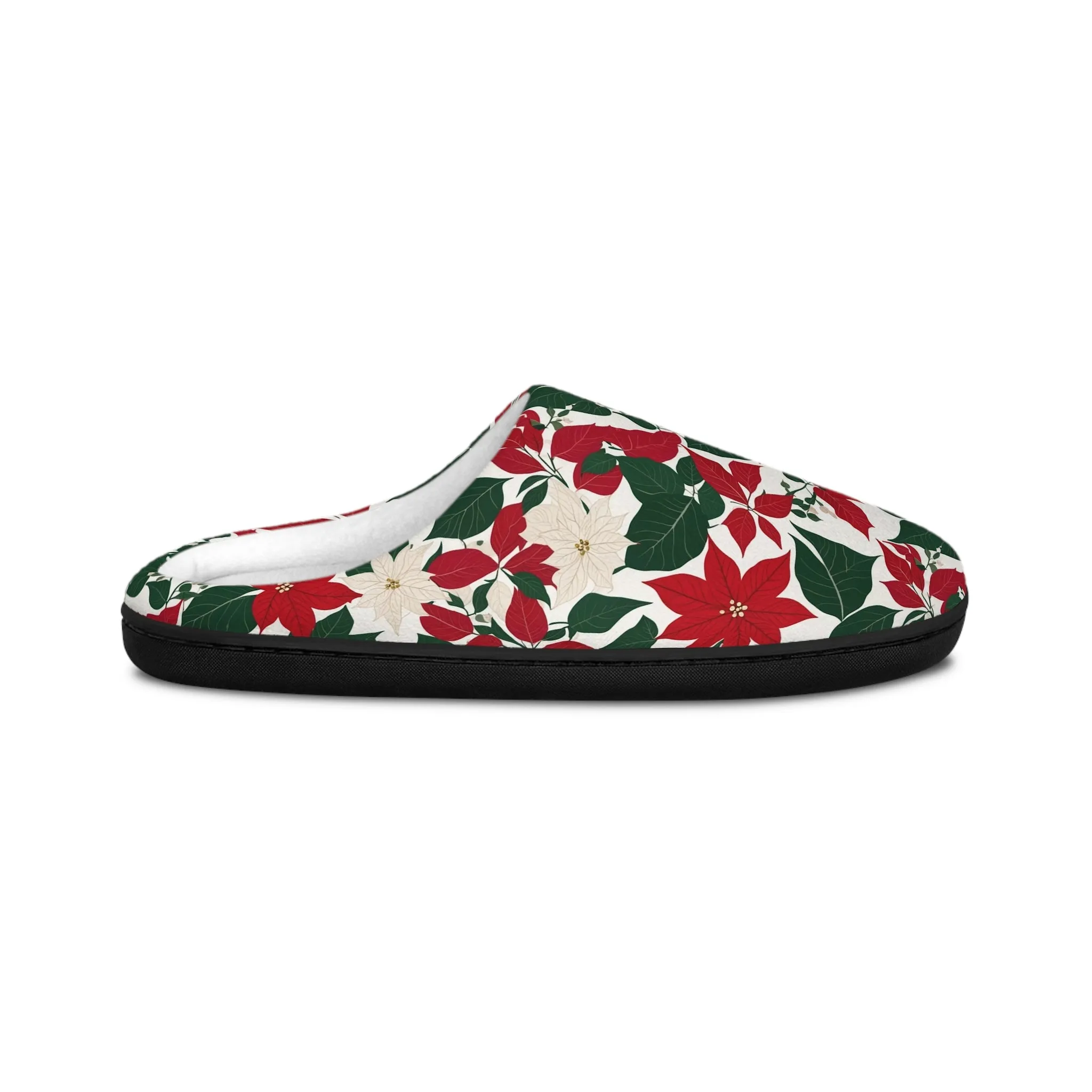 Festive Red and White Poinsettia Flower Men's Indoor Slippers - Cozy Holiday Footwear