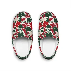 Festive Red and White Poinsettia Flower Men's Indoor Slippers - Cozy Holiday Footwear