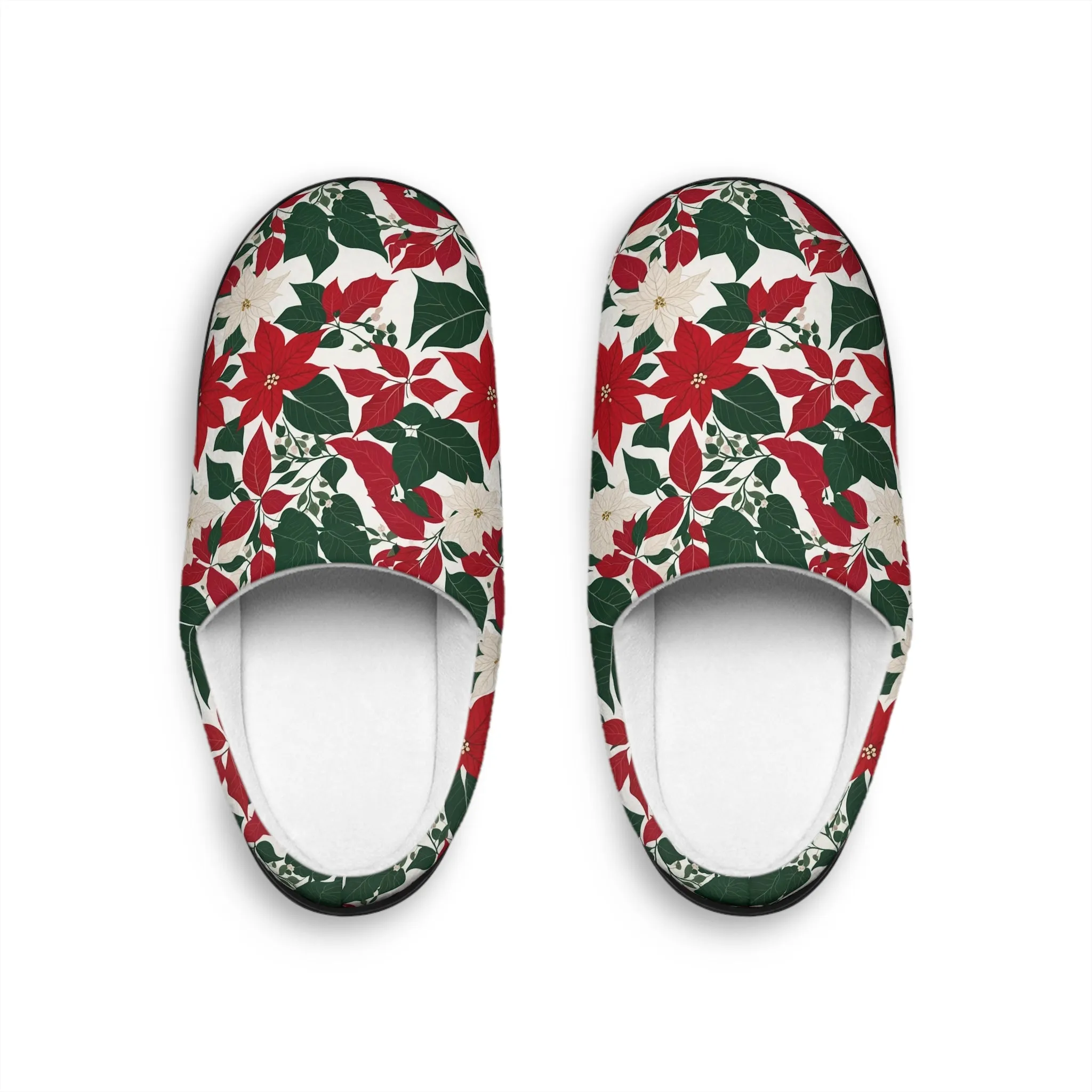 Festive Red and White Poinsettia Flower Men's Indoor Slippers - Cozy Holiday Footwear