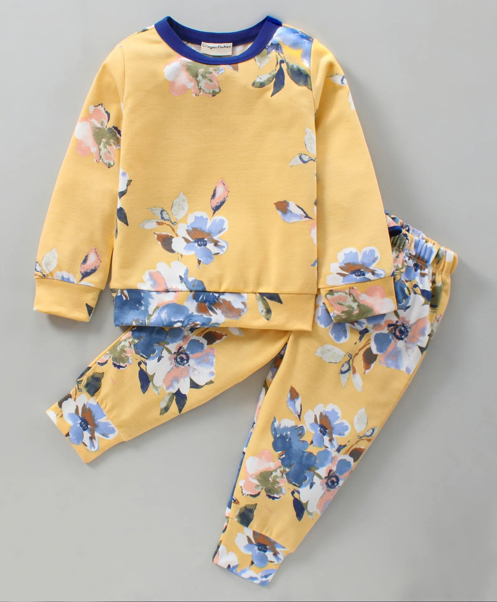 Floral Printed Top with Jogger Set - Yellow