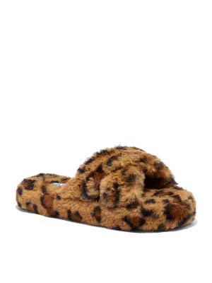 Furry Crossover Slippers - Leopard-Print