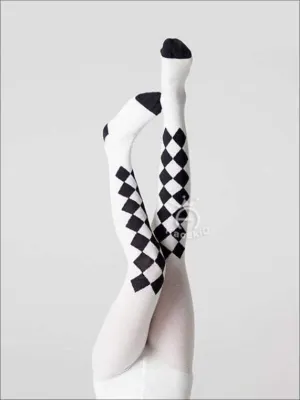 Girls Cotton White and Black Checkered Tights