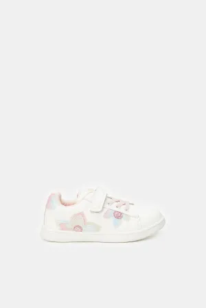 Girls White Floral Trim Sneaker