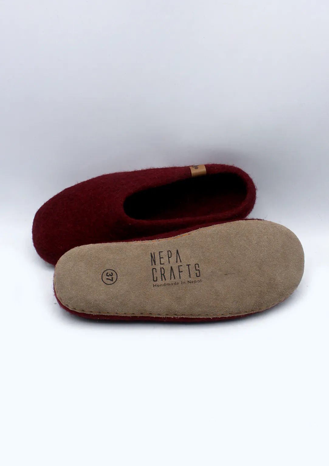 Handmade Wine Red Classic Felt Slippers