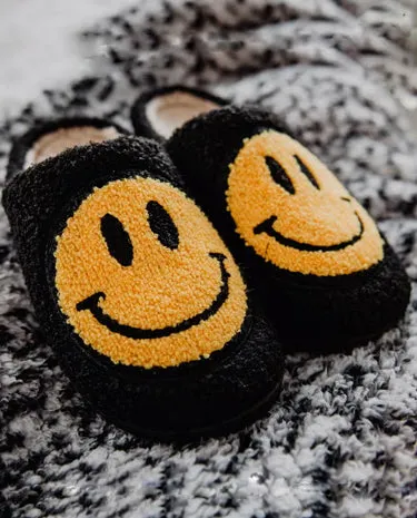 Happy Face Slippers - Black