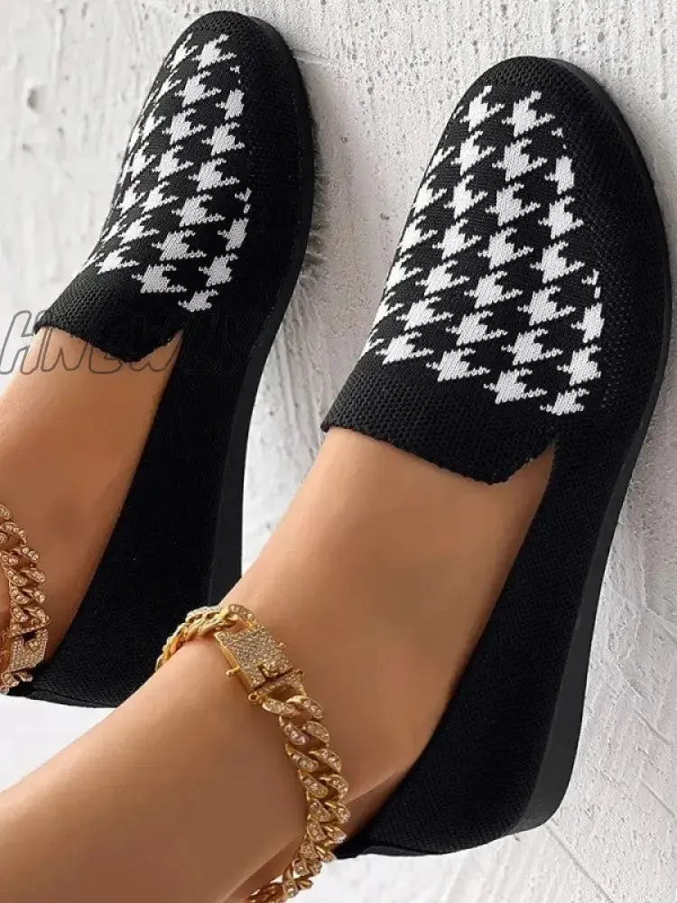 Hnewly - Black Casual Patchwork Round Comfortable Flats Shoes