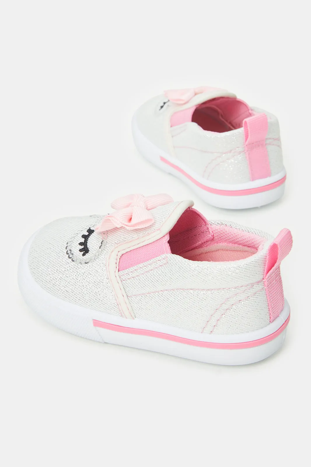 Infant Girls Pink And White Embellished Pump