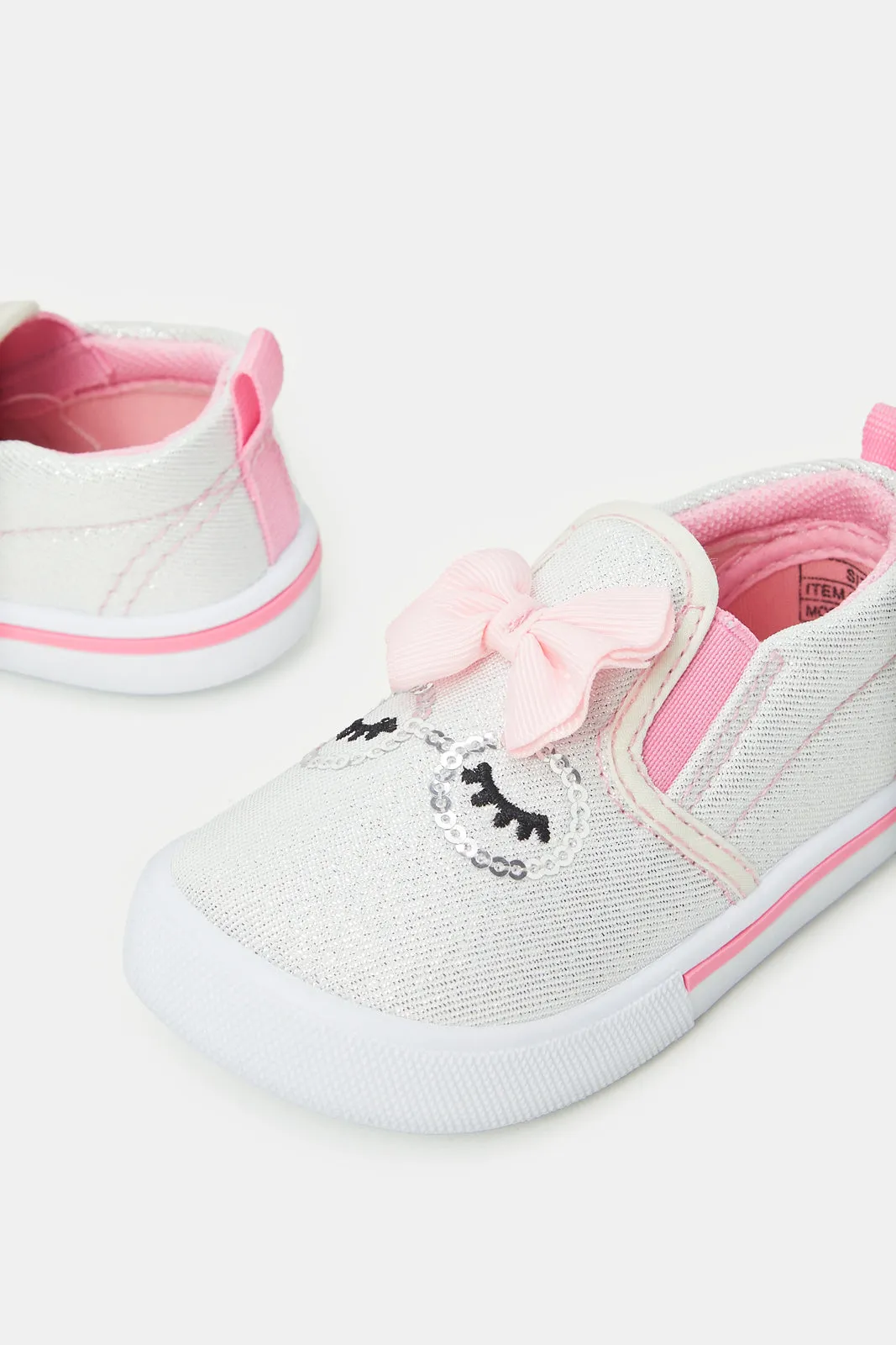 Infant Girls Pink And White Embellished Pump