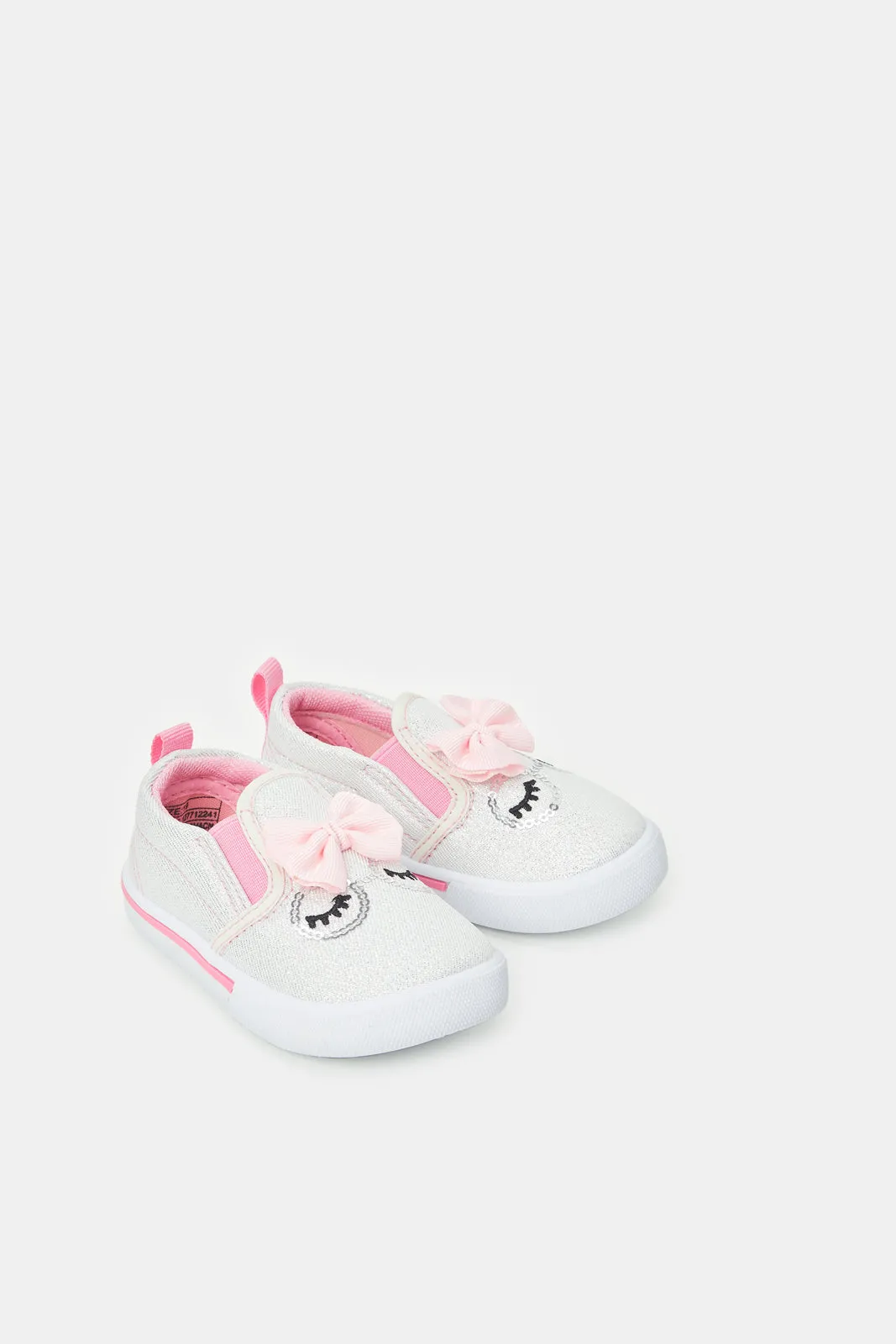 Infant Girls Pink And White Embellished Pump