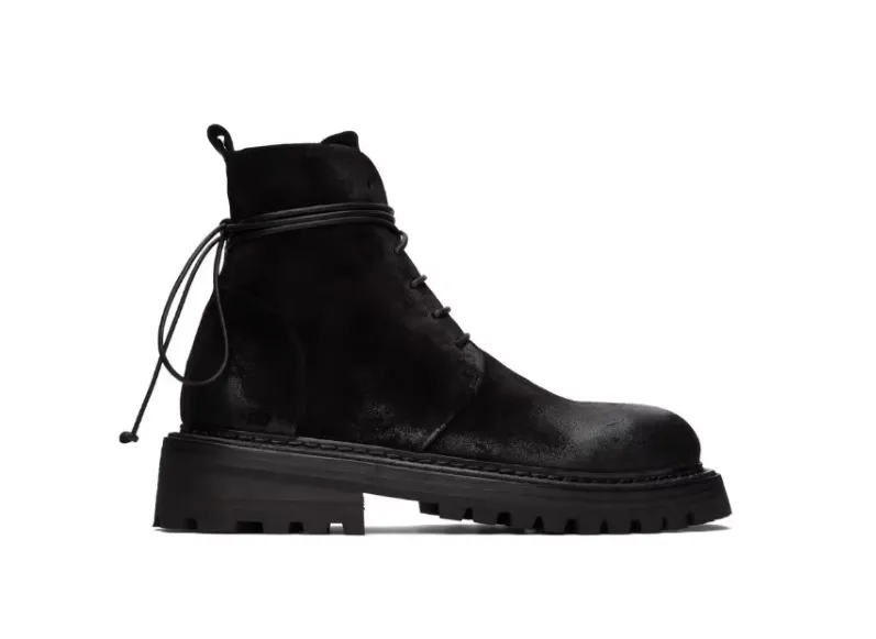 ISOZE THOCO HIGH TOP CHUNKY SOLE LEATHER BOOTS IN BLACK