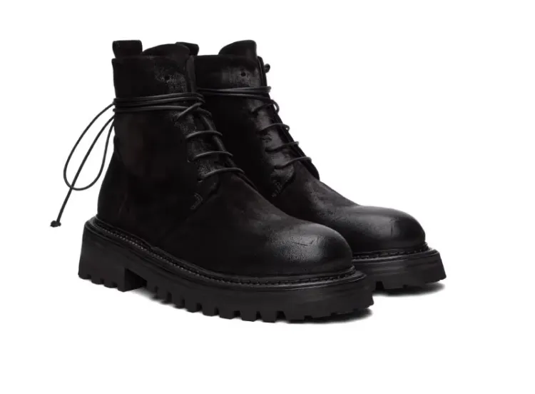 ISOZE THOCO HIGH TOP CHUNKY SOLE LEATHER BOOTS IN BLACK