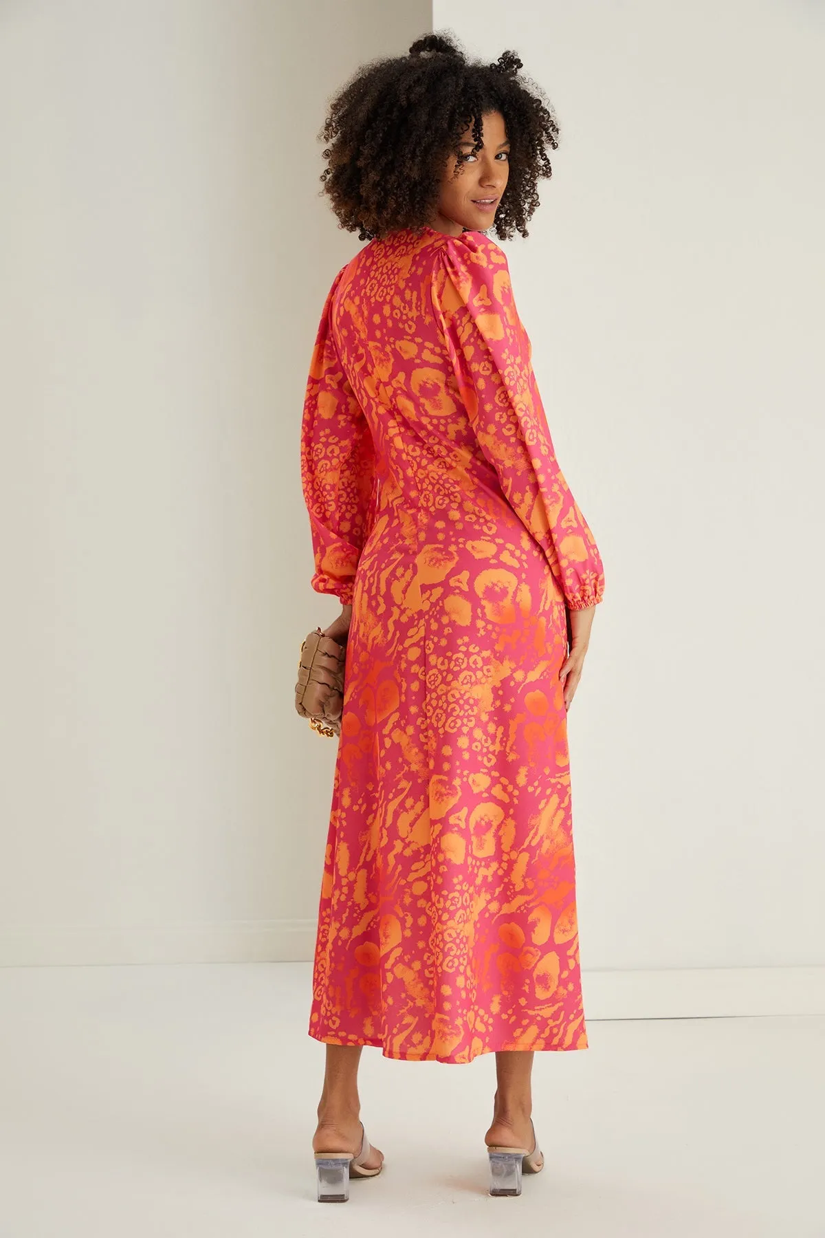 Jade Chic Twist Midi Dress in Orange Leo Print