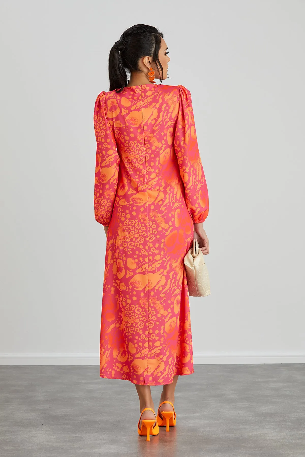 Jade Chic Twist Midi Dress in Orange Leo Print