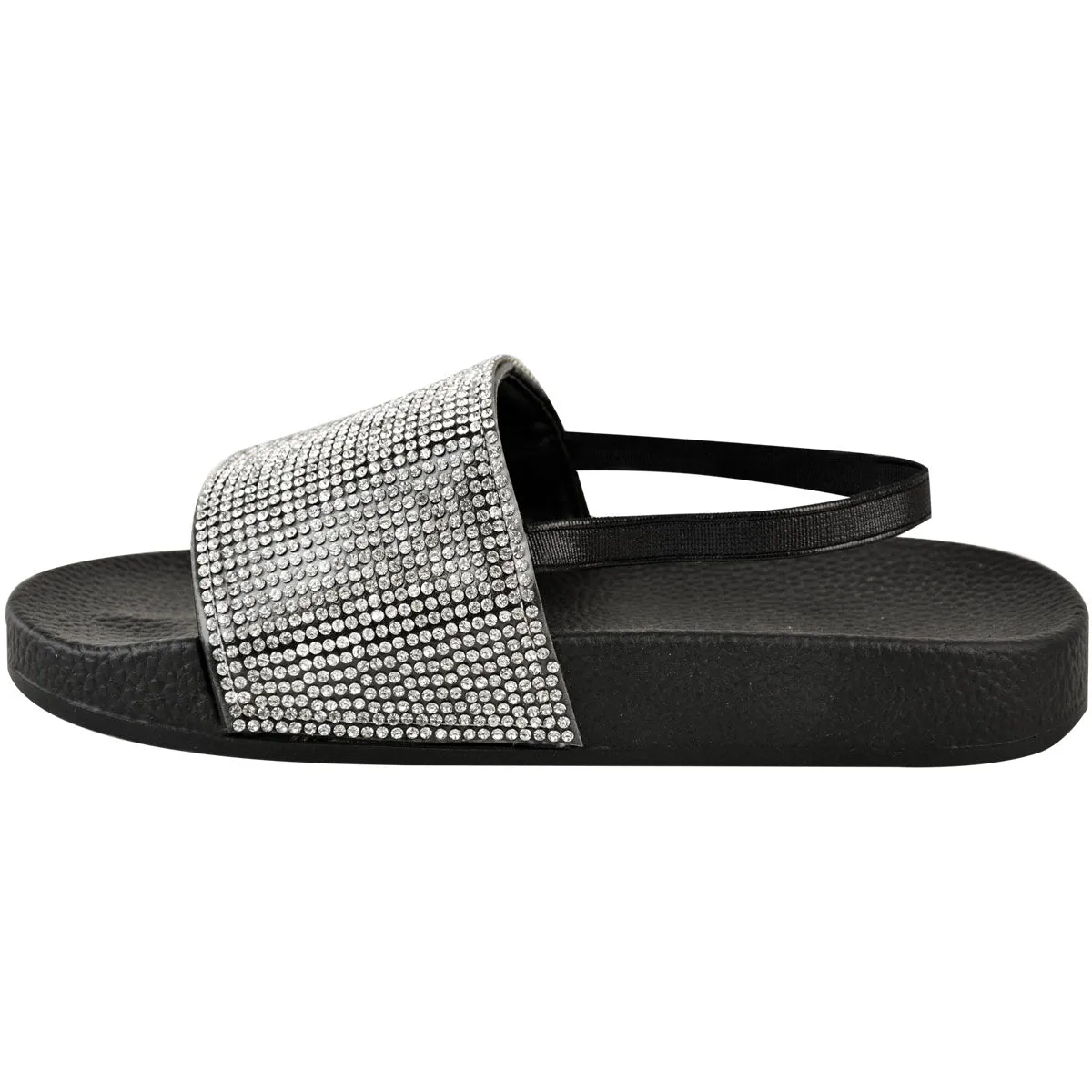 LEVELLE KIDS FLATFORM SLIDERS WIT DIAMANTE STRAP & SLINGBACK IN BLACK