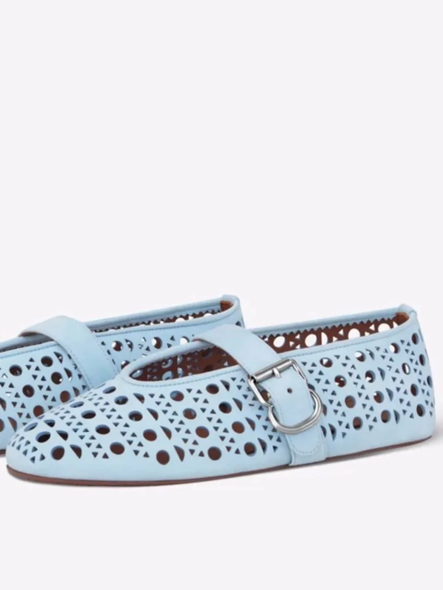 Light blue cutout pattern flats shoes