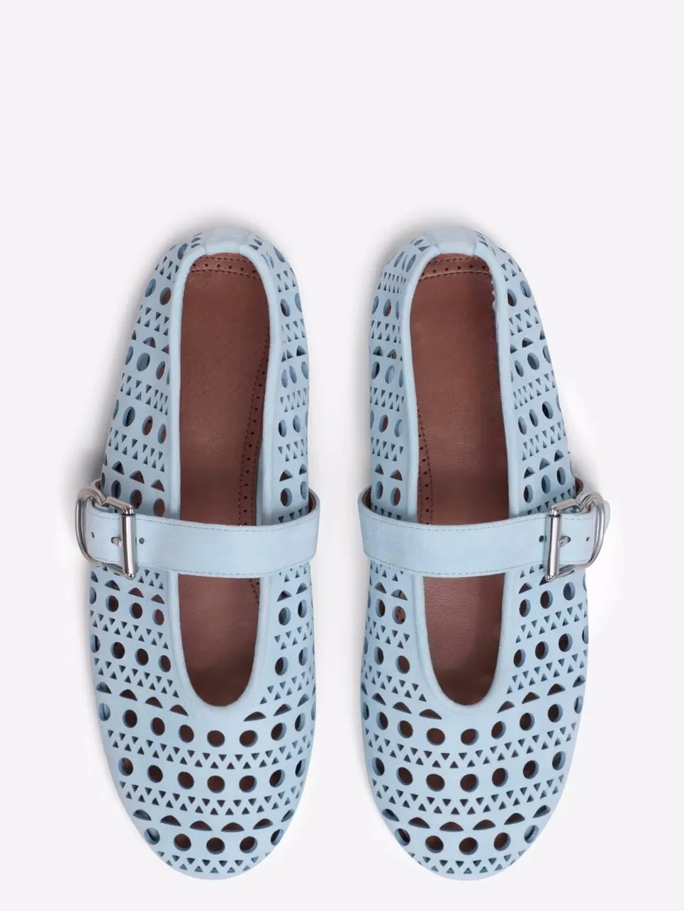 Light blue cutout pattern flats shoes