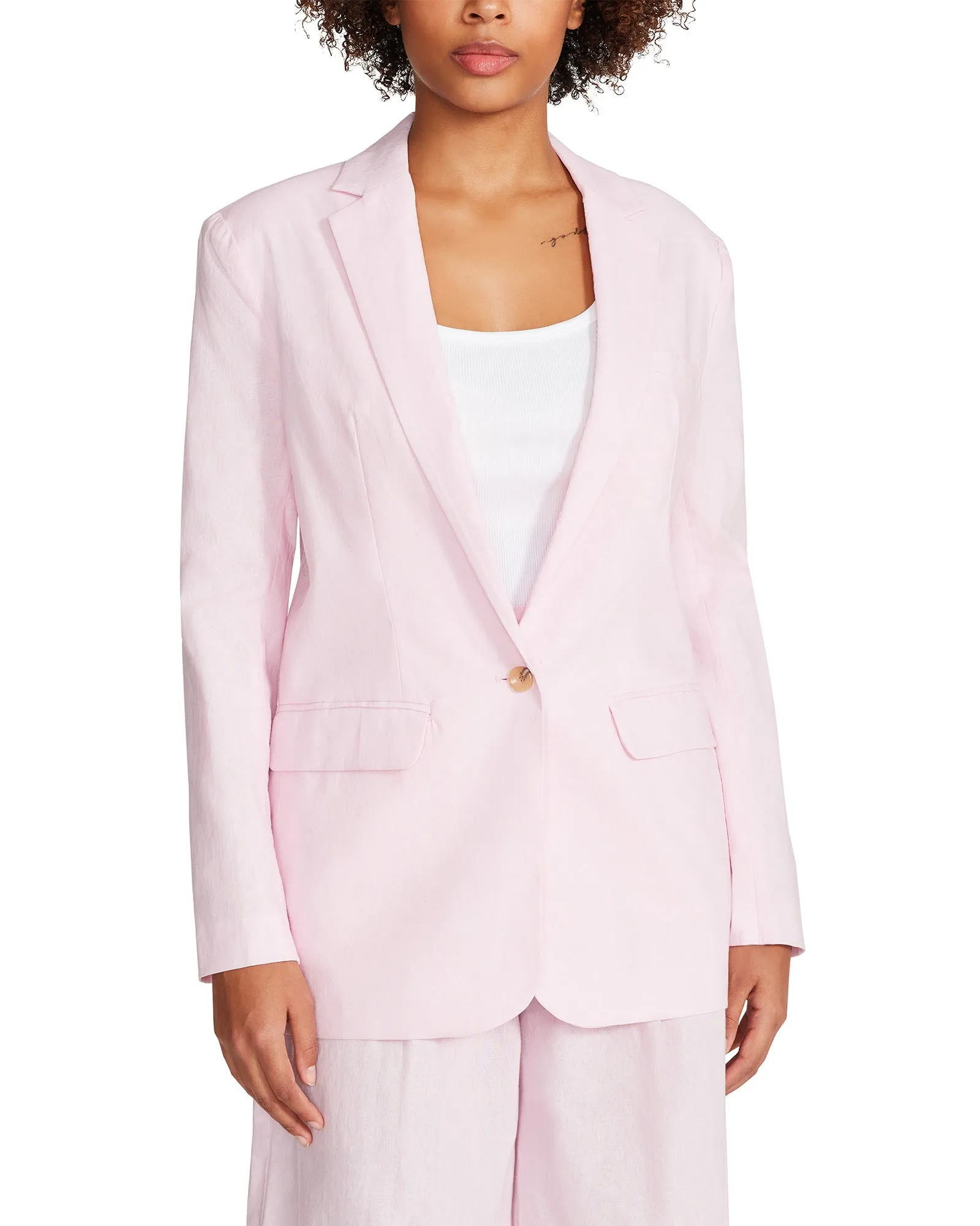 LINEN ON THE EDGE BLAZER - PINK TULLE