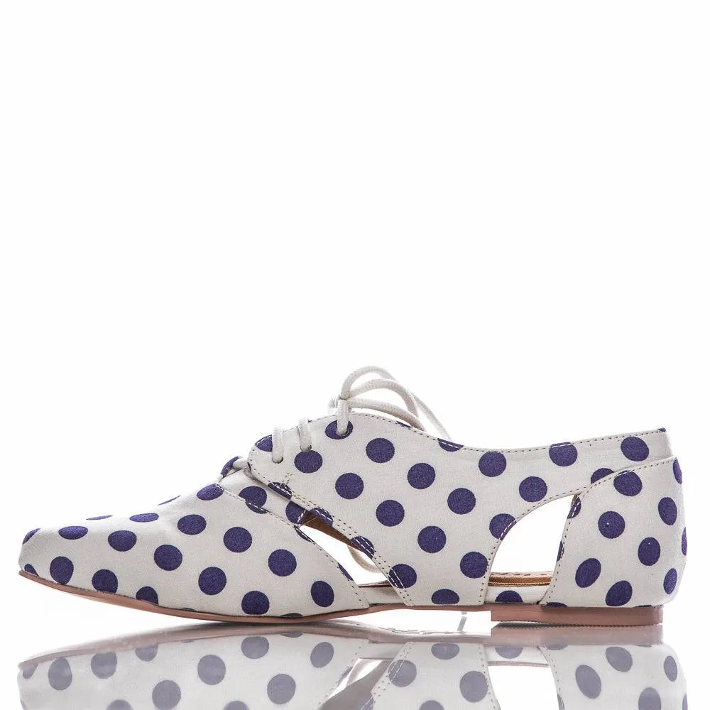 Madelaina - White And Blue Polka Dot Fabric - Street Sole