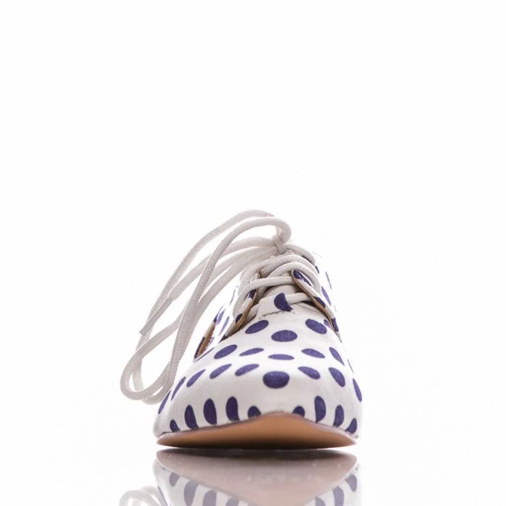 Madelaina - White And Blue Polka Dot Fabric - Street Sole